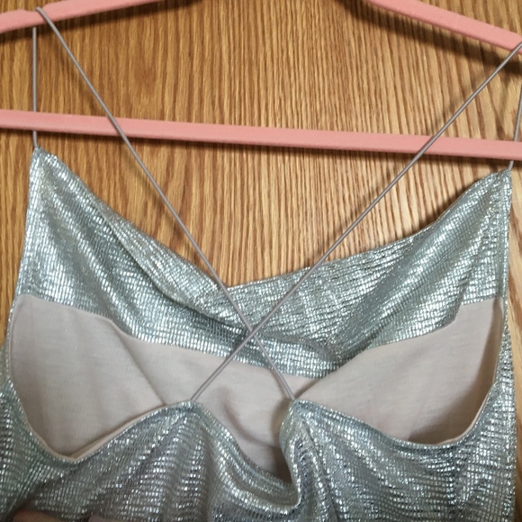 PROM/ FORMAL Metallic, Shimmery Cross Strap Dress - Picture 2 of 7